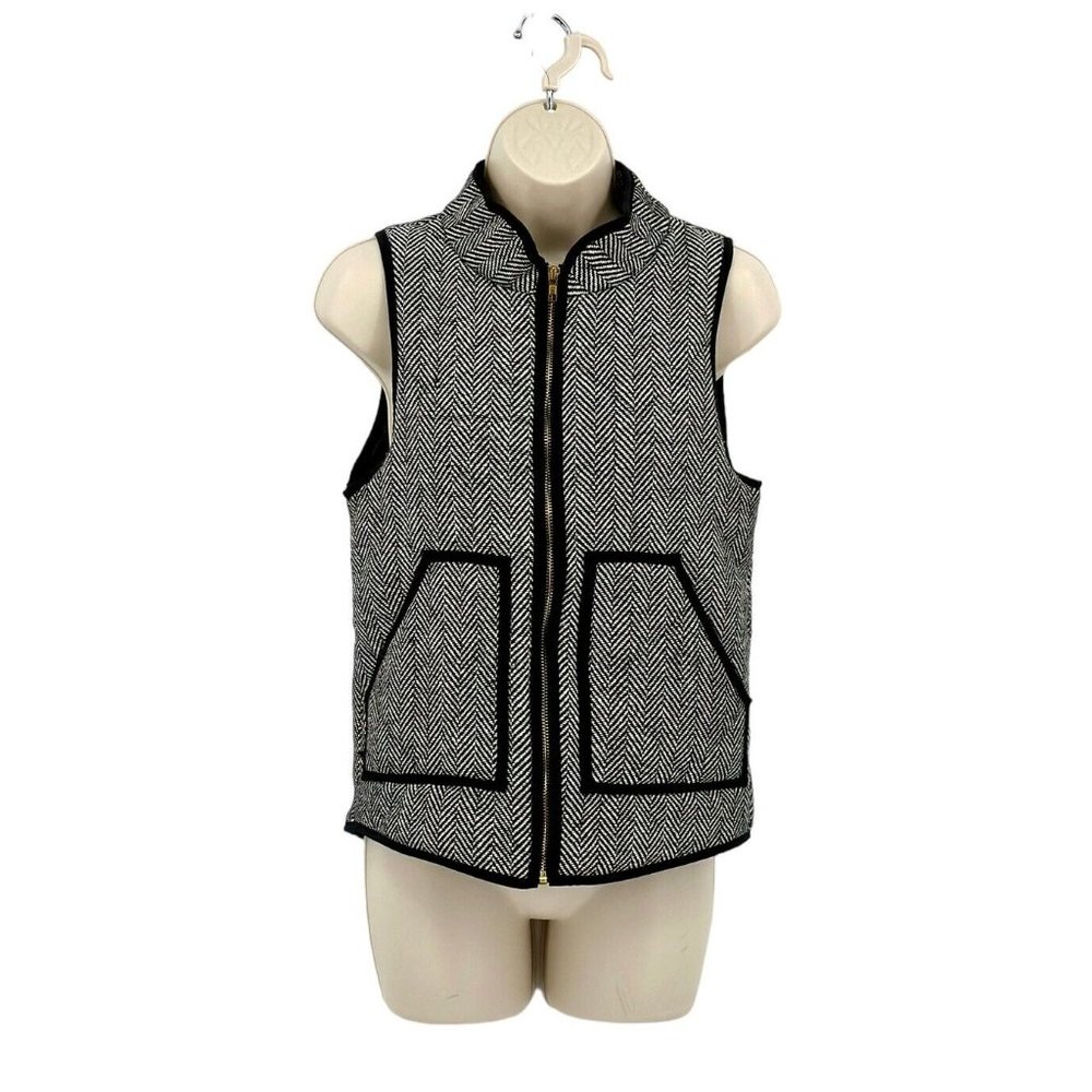 Merokeety Herringbone Quilted Vest Womens Size XS Black White Full Zip Pockets - Picture 6 of 10